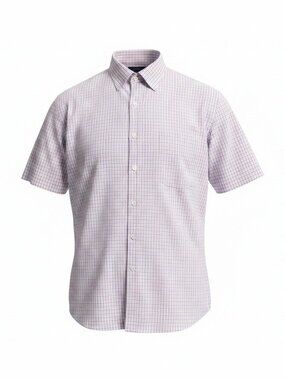 Joseph & Feiss Classic Fit 18.5" Short Sleeve Dress Shirt Pink White Checkered